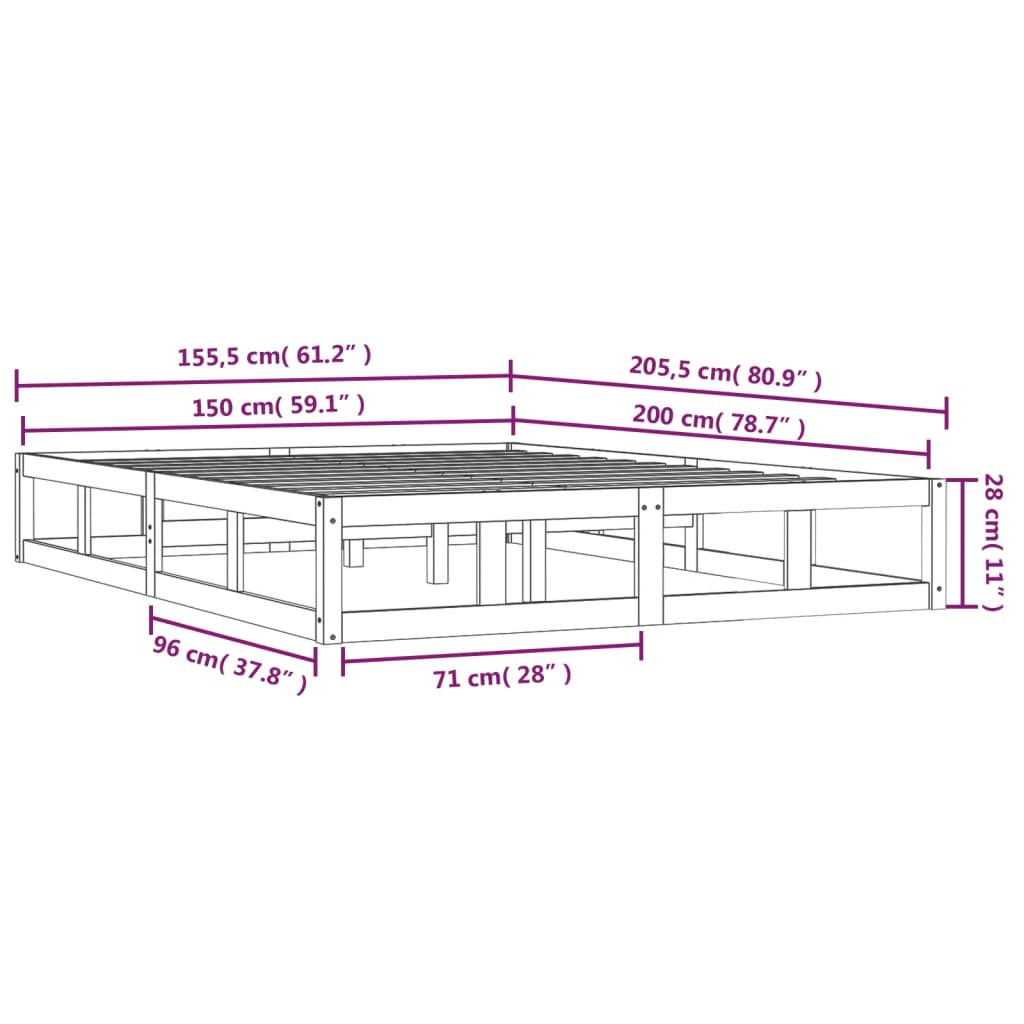 Bedframe massief hout grijs 150x200 cm is nu te koop bij PeponiXL, paradijselijk wonen!