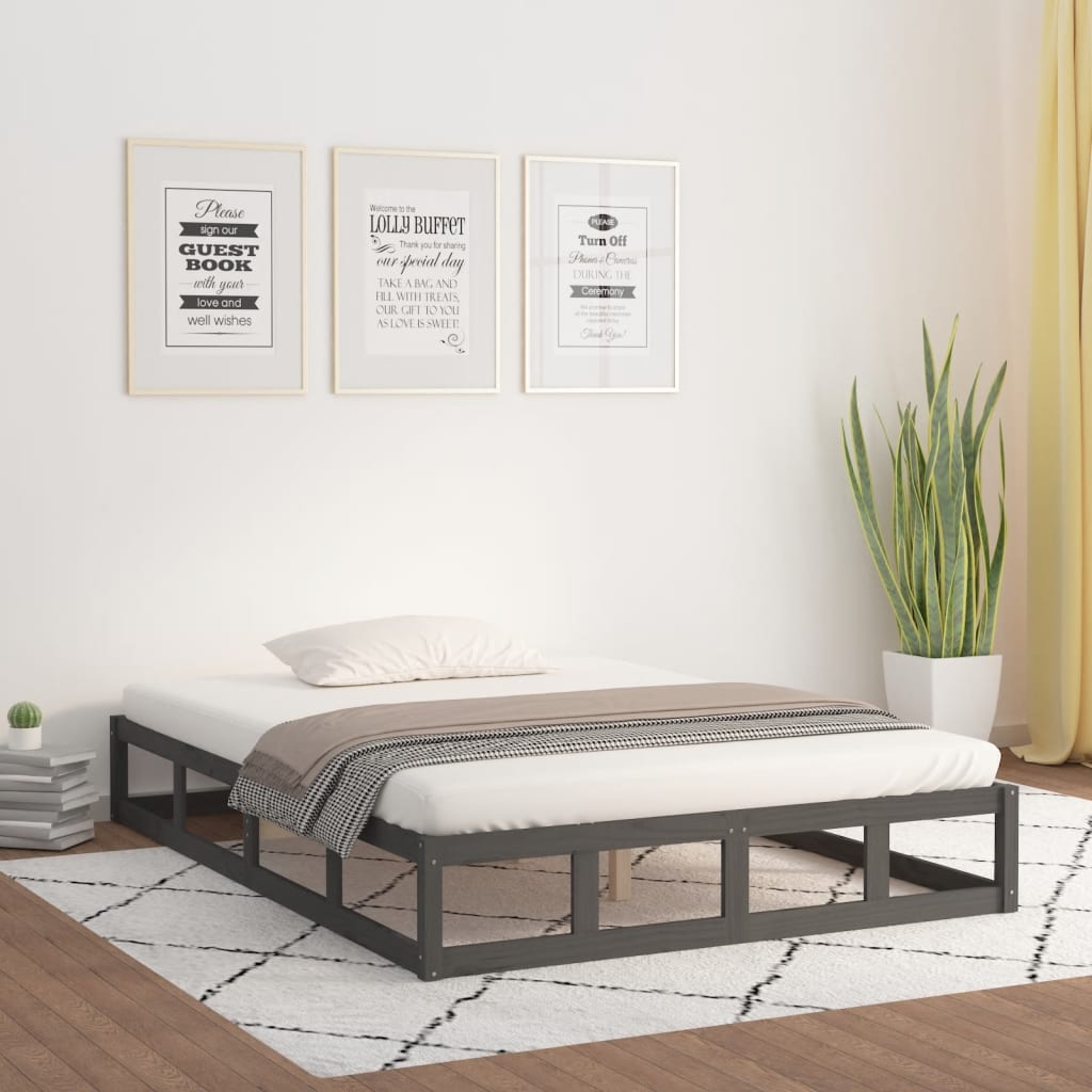 Bedframe massief hout grijs 150x200 cm is nu te koop bij PeponiXL, paradijselijk wonen!