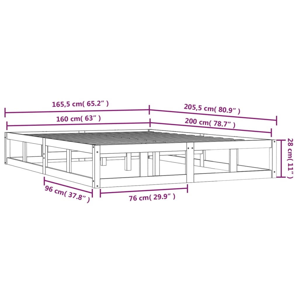Bedframe massief hout zwart 160x200 cm is nu te koop bij PeponiXL, paradijselijk wonen!