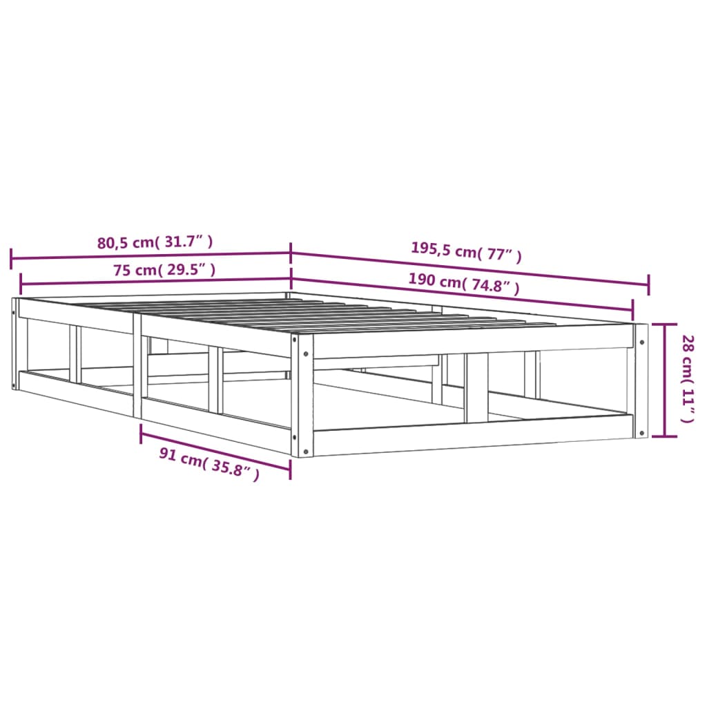 Bedframe massief hout 75x190 cm is nu te koop bij PeponiXL, paradijselijk wonen!