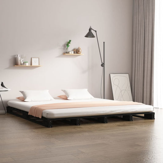 Palletbed massief grenenhout zwart 120x190 cm is nu te koop bij PeponiXL, paradijselijk wonen!