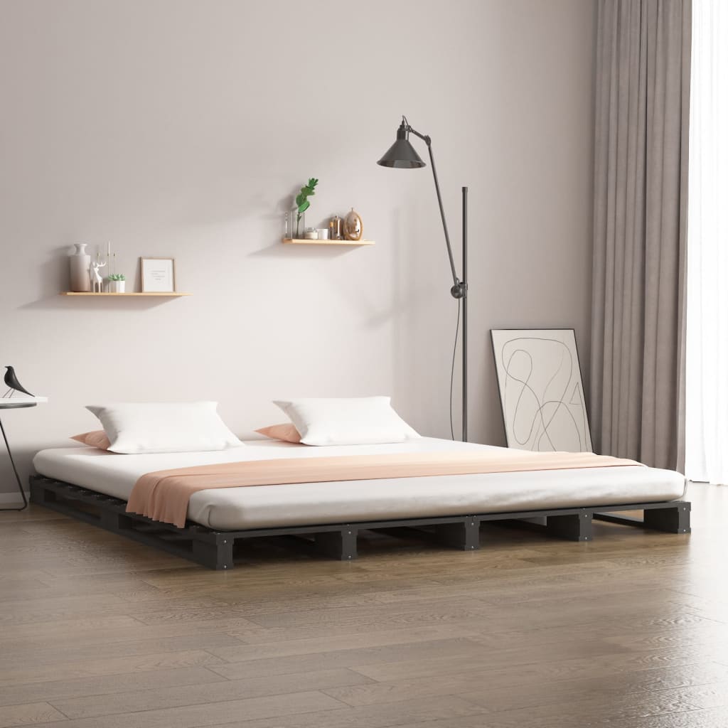 Palletbed massief grenenhout grijs 140x190 cm is nu te koop bij PeponiXL, paradijselijk wonen!