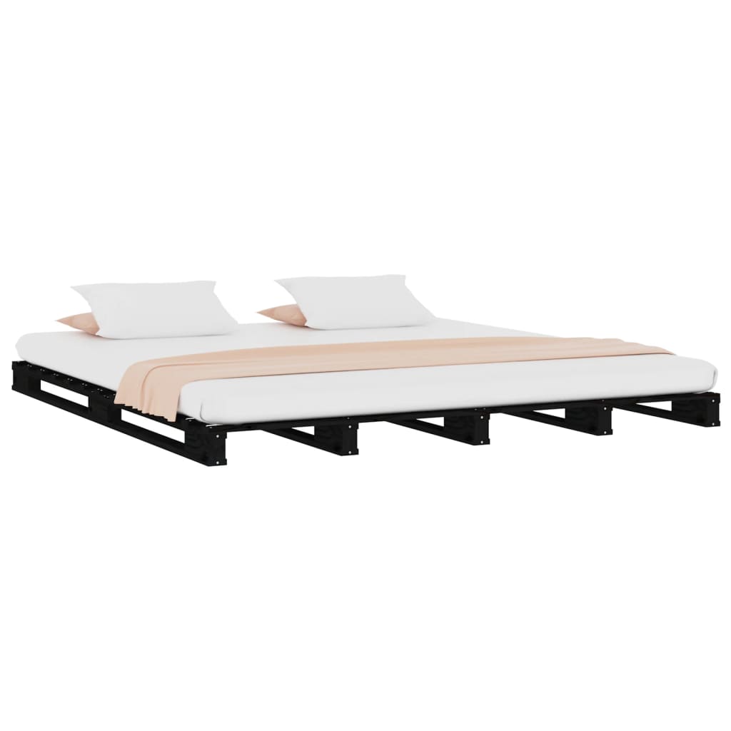 Palletbed massief grenenhout zwart 140x190 cm is nu te koop bij PeponiXL, paradijselijk wonen!