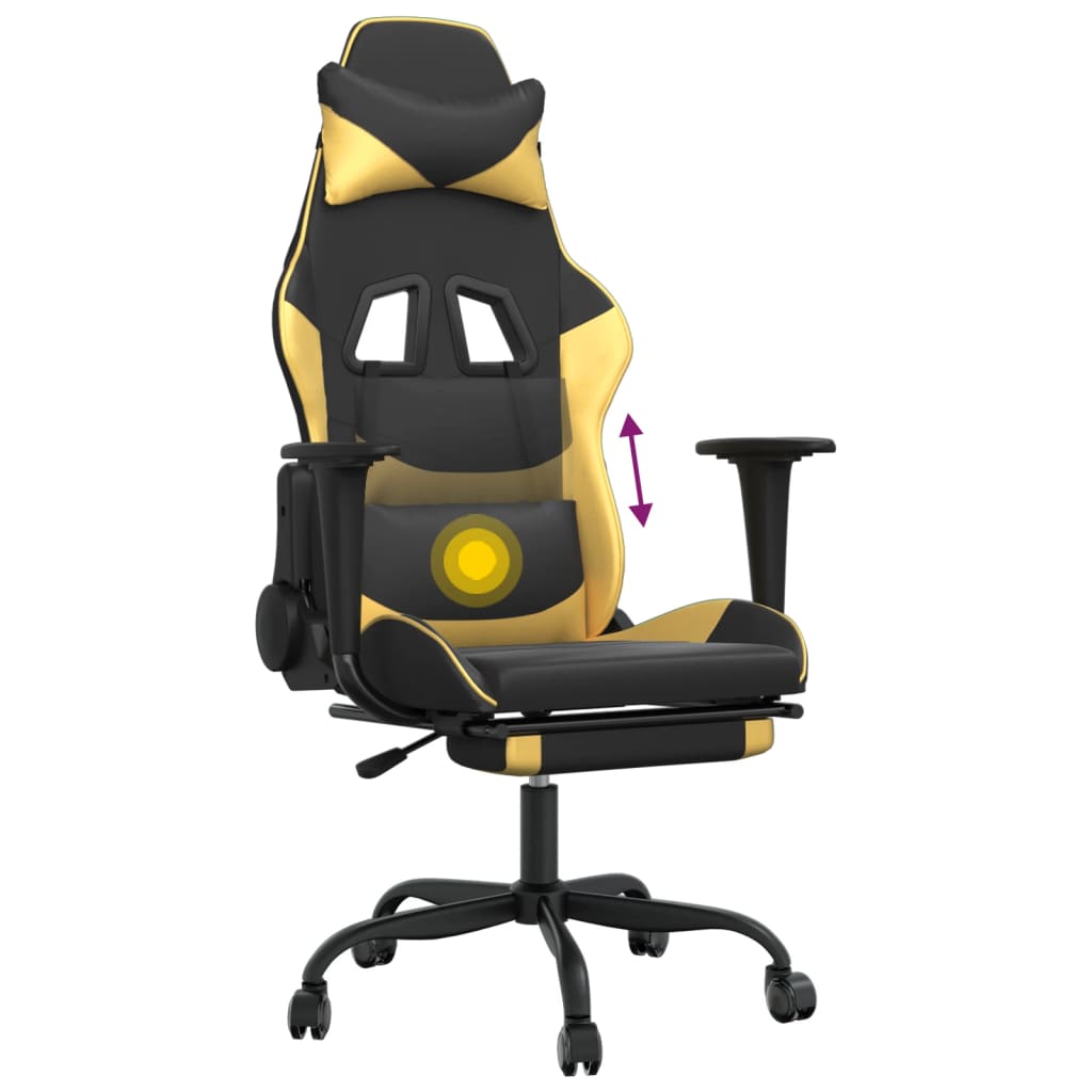 Massage gamestoel met voetensteun kunstleer zwart/goudkleurig is nu te koop bij PeponiXL, paradijselijk wonen!