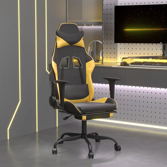 Massage gamestoel met voetensteun kunstleer zwart/goudkleurig is nu te koop bij PeponiXL, paradijselijk wonen!