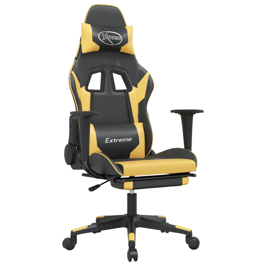 Massage gamestoel met voetensteun kunstleer zwart/goudkleurig is nu te koop bij PeponiXL, paradijselijk wonen!