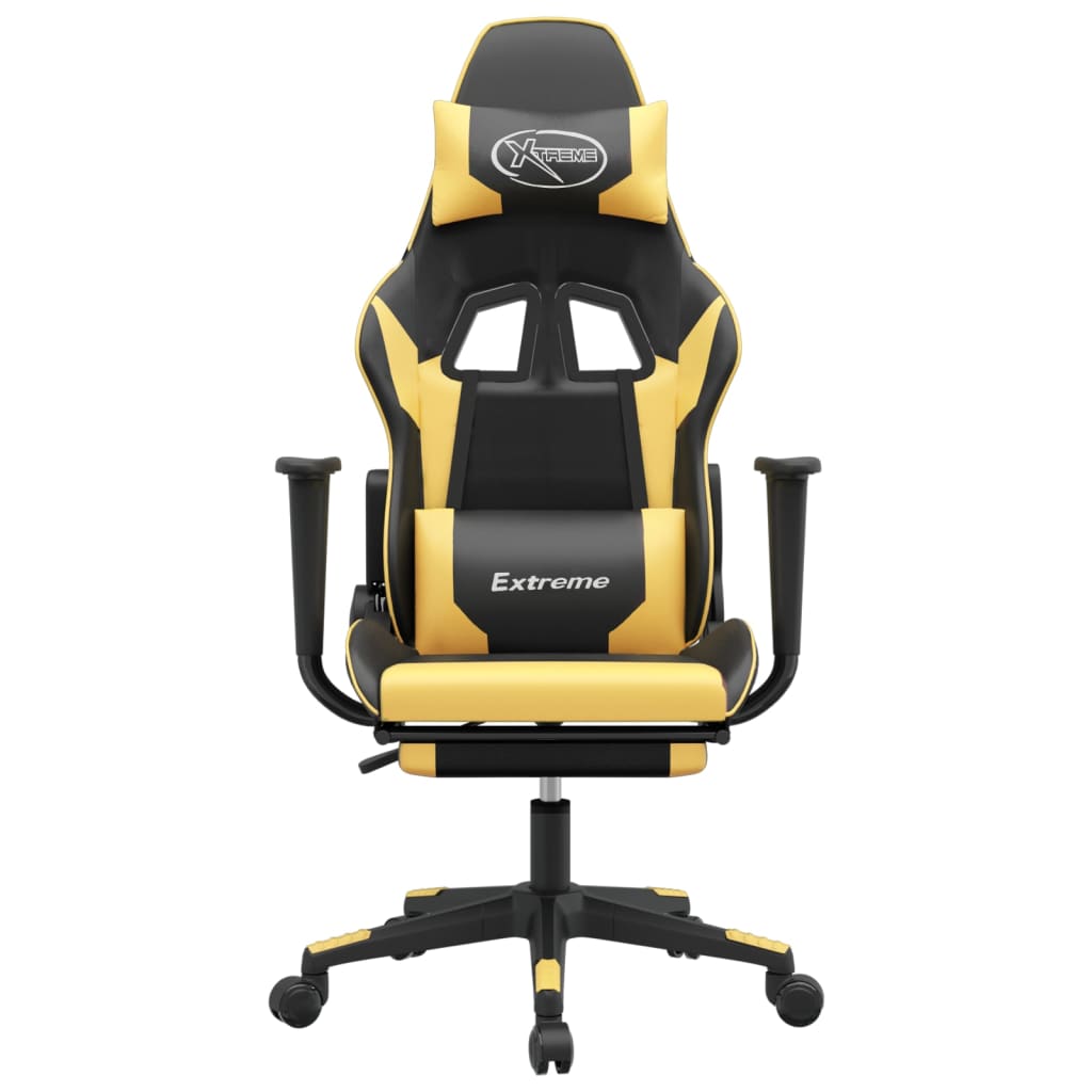 Massage gamestoel met voetensteun kunstleer zwart/goudkleurig is nu te koop bij PeponiXL, paradijselijk wonen!
