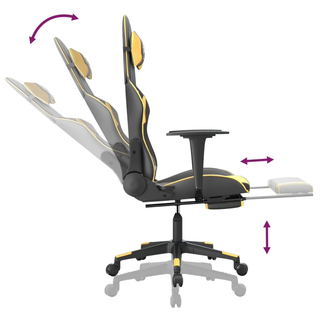 Massage gamestoel met voetensteun kunstleer zwart/goudkleurig is nu te koop bij PeponiXL, paradijselijk wonen!