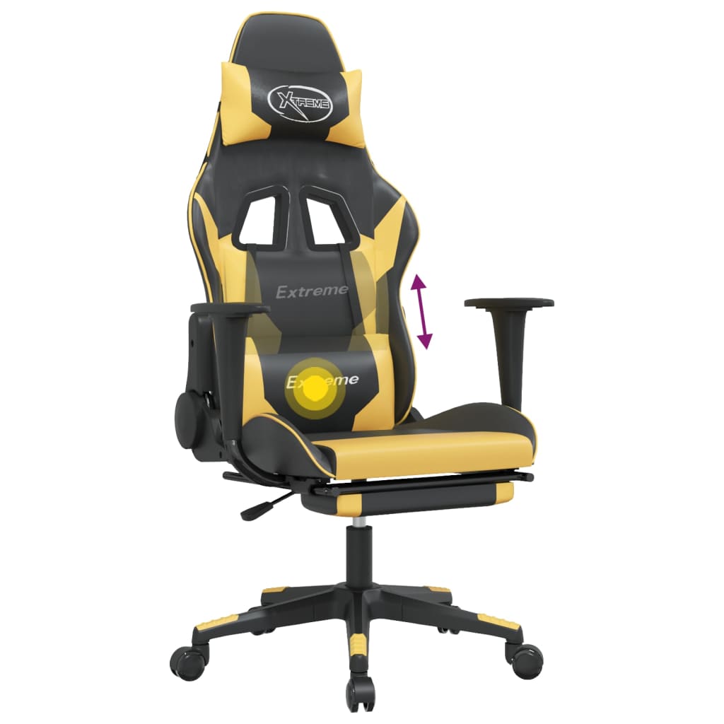 Massage gamestoel met voetensteun kunstleer zwart/goudkleurig is nu te koop bij PeponiXL, paradijselijk wonen!