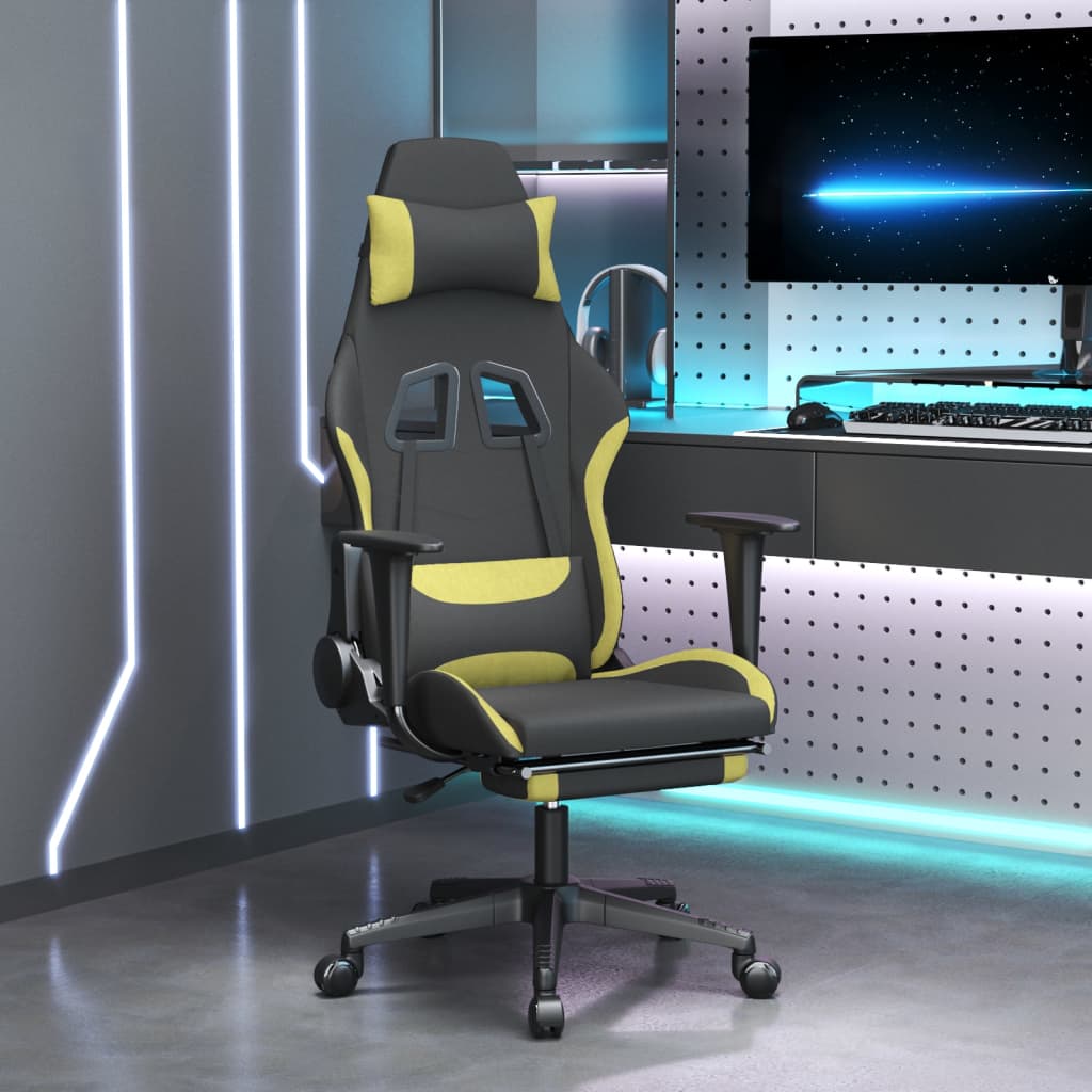 Massage gamestoel met voetensteun stof zwart en lichtgroen is nu te koop bij PeponiXL, paradijselijk wonen!