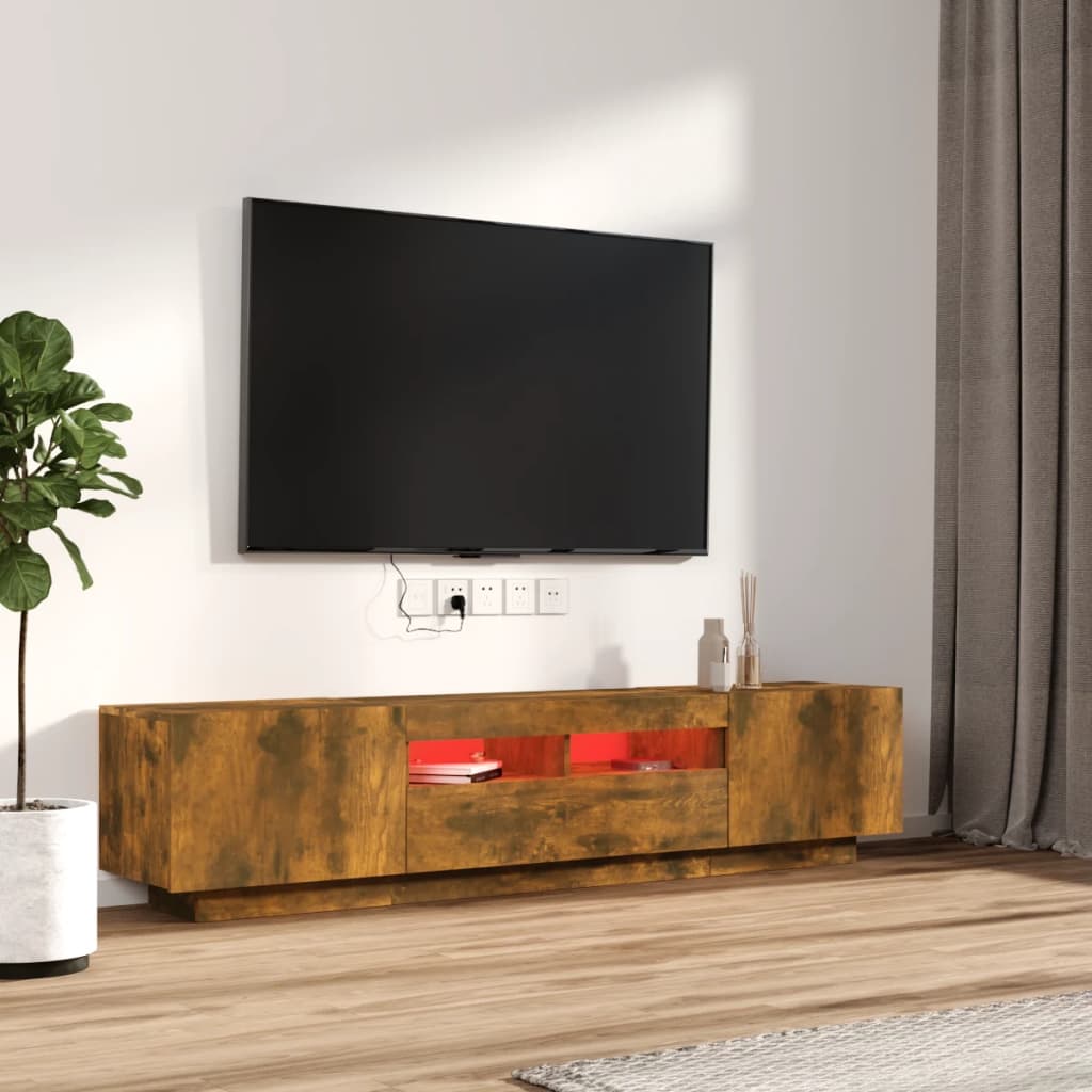 2-delige Tv-meubelset met LED bewerkt hout gerookt eikenkleurig is nu te koop bij PeponiXL, paradijselijk wonen!