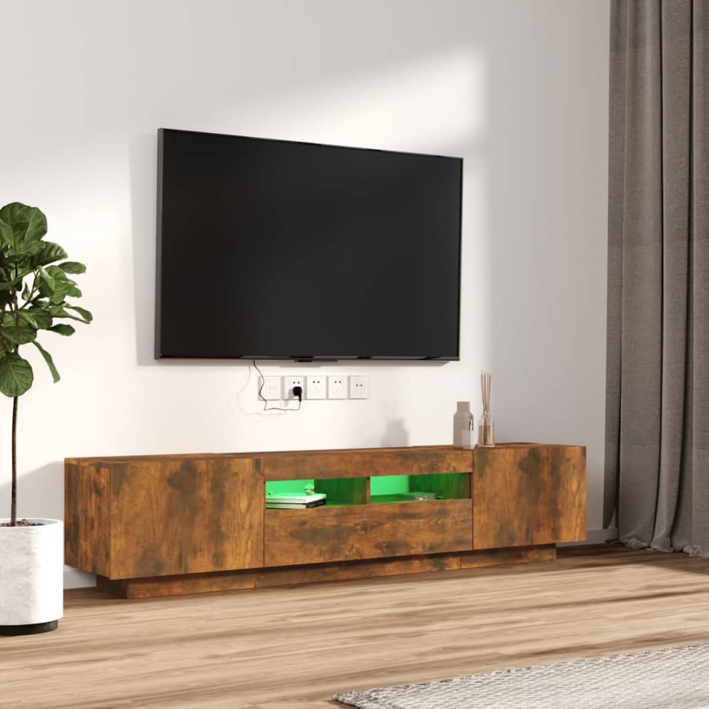 2-delige Tv-meubelset met LED bewerkt hout gerookt eikenkleurig is nu te koop bij PeponiXL, paradijselijk wonen!