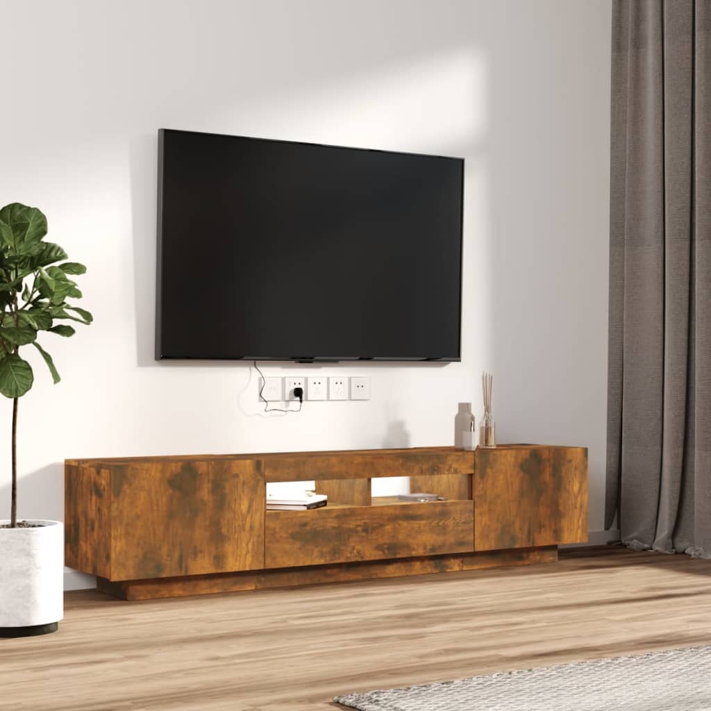 2-delige Tv-meubelset met LED bewerkt hout gerookt eikenkleurig is nu te koop bij PeponiXL, paradijselijk wonen!