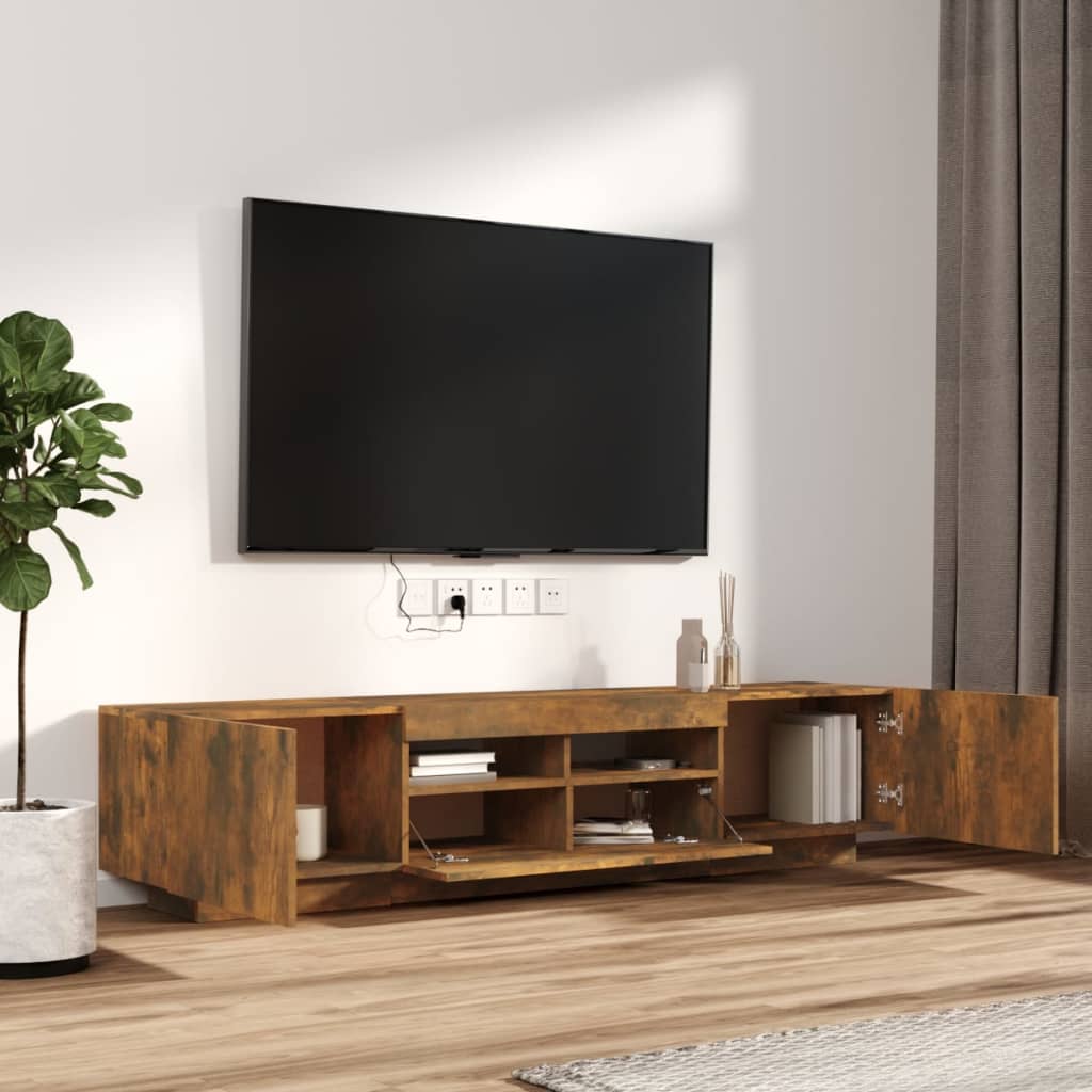 2-delige Tv-meubelset met LED bewerkt hout gerookt eikenkleurig is nu te koop bij PeponiXL, paradijselijk wonen!