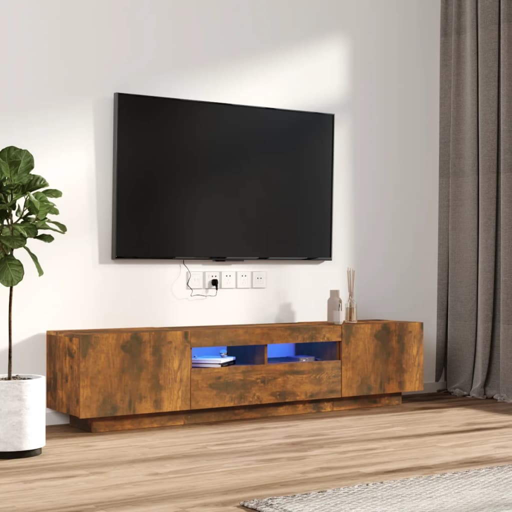 2-delige Tv-meubelset met LED bewerkt hout gerookt eikenkleurig is nu te koop bij PeponiXL, paradijselijk wonen!