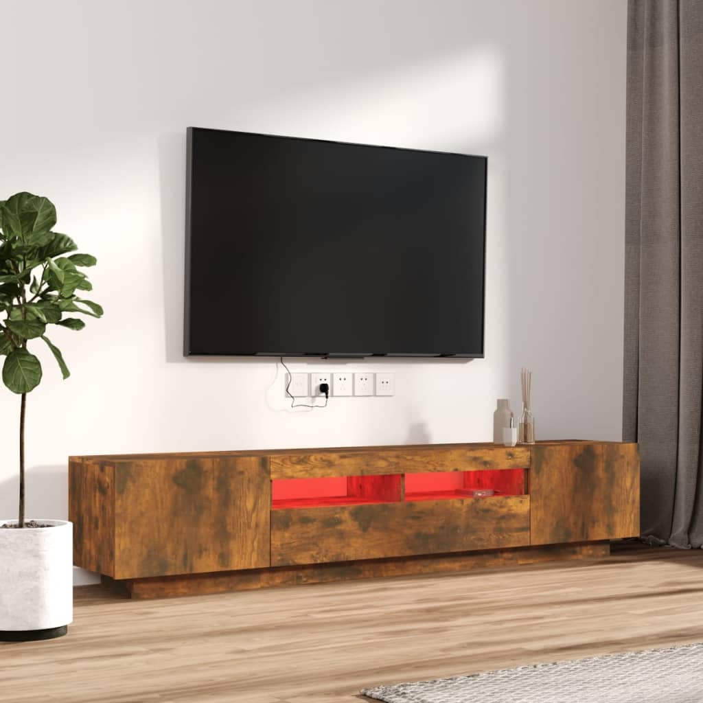 2-delige Tv-meubelset met LED bewerkt hout gerookt eikenkleurig is nu te koop bij PeponiXL, paradijselijk wonen!