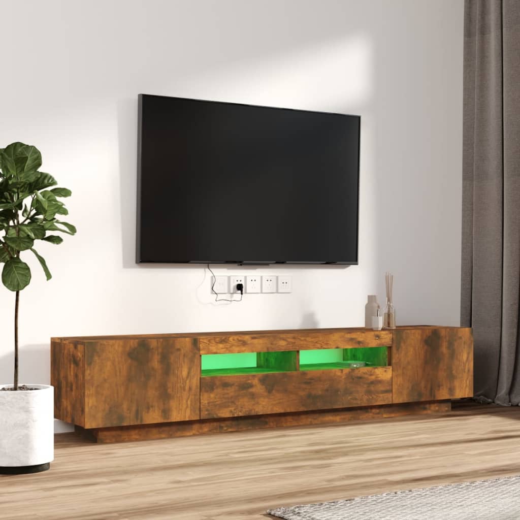 2-delige Tv-meubelset met LED bewerkt hout gerookt eikenkleurig is nu te koop bij PeponiXL, paradijselijk wonen!