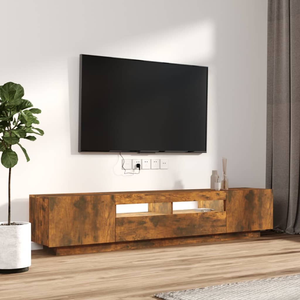 2-delige Tv-meubelset met LED bewerkt hout gerookt eikenkleurig is nu te koop bij PeponiXL, paradijselijk wonen!