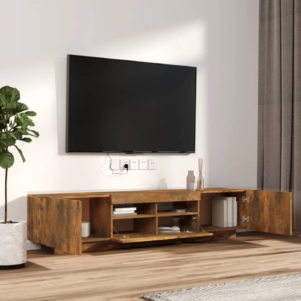 2-delige Tv-meubelset met LED bewerkt hout gerookt eikenkleurig is nu te koop bij PeponiXL, paradijselijk wonen!