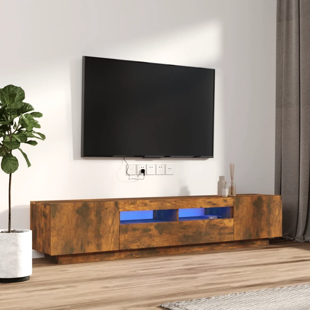 2-delige Tv-meubelset met LED bewerkt hout gerookt eikenkleurig is nu te koop bij PeponiXL, paradijselijk wonen!