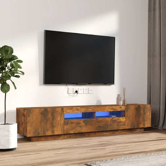 2-delige Tv-meubelset met LED bewerkt hout gerookt eikenkleurig is nu te koop bij PeponiXL, paradijselijk wonen!