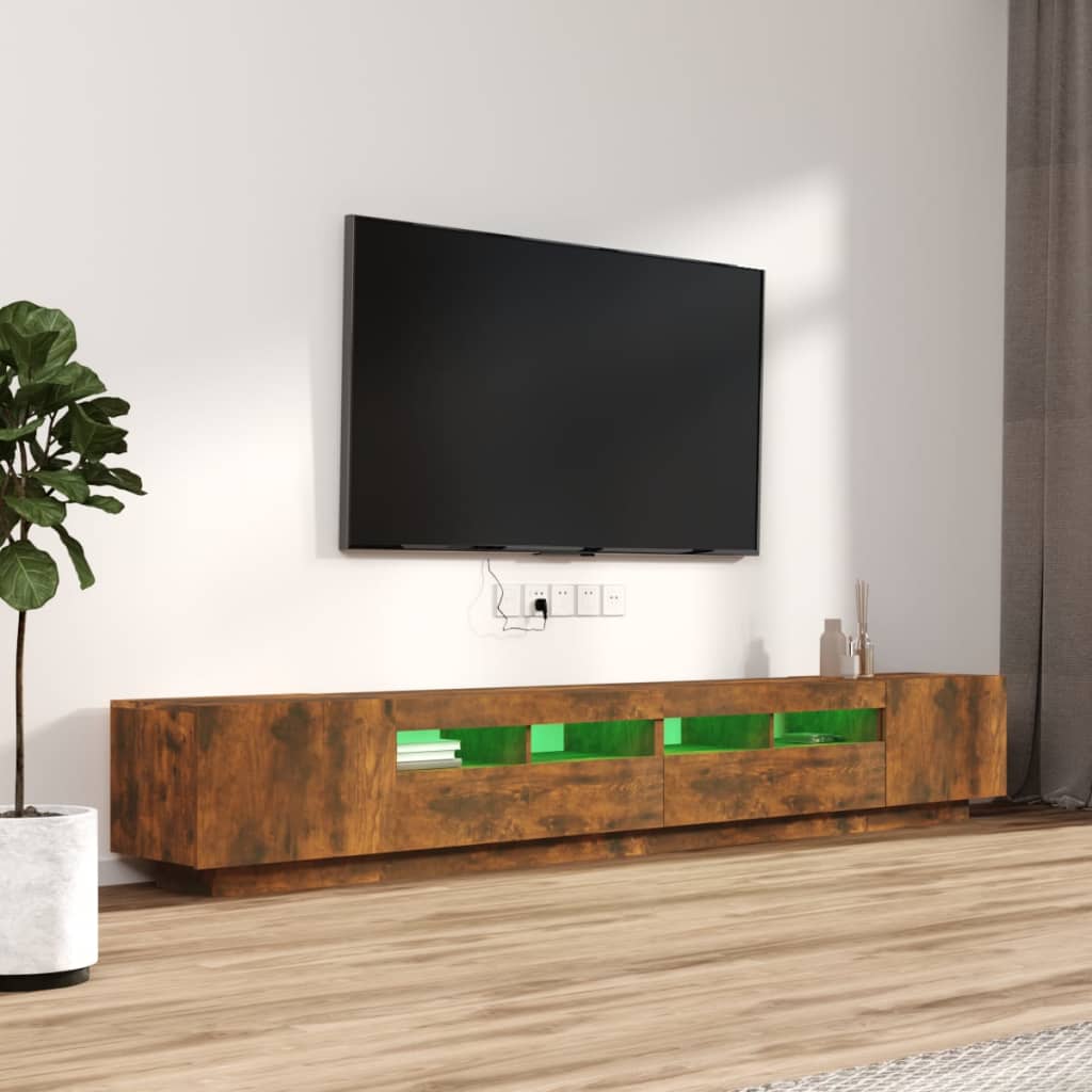 3-delige Tv-meubelset met LED bewerkt hout gerookt eikenkleurig is nu te koop bij PeponiXL, paradijselijk wonen!