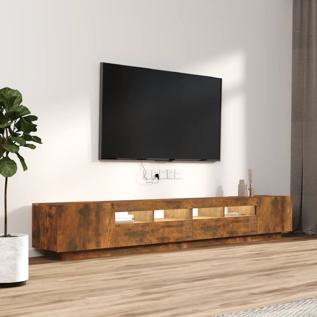 3-delige Tv-meubelset met LED bewerkt hout gerookt eikenkleurig is nu te koop bij PeponiXL, paradijselijk wonen!