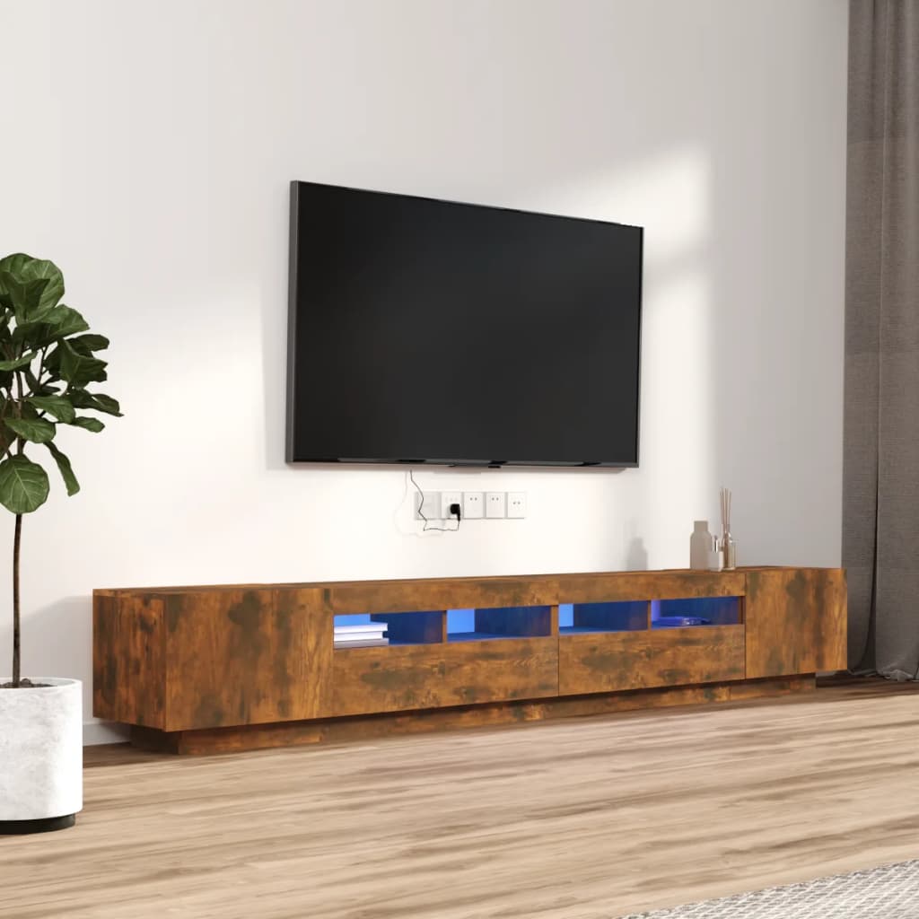 3-delige Tv-meubelset met LED bewerkt hout gerookt eikenkleurig is nu te koop bij PeponiXL, paradijselijk wonen!