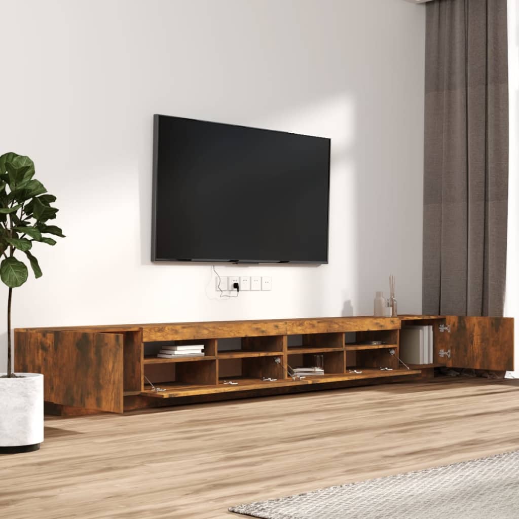 3-delige Tv-meubelset met LED bewerkt hout gerookt eikenkleurig is nu te koop bij PeponiXL, paradijselijk wonen!