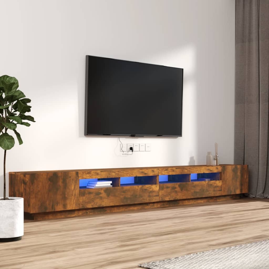 3-delige Tv-meubelset met LED bewerkt hout gerookt eikenkleurig is nu te koop bij PeponiXL, paradijselijk wonen!
