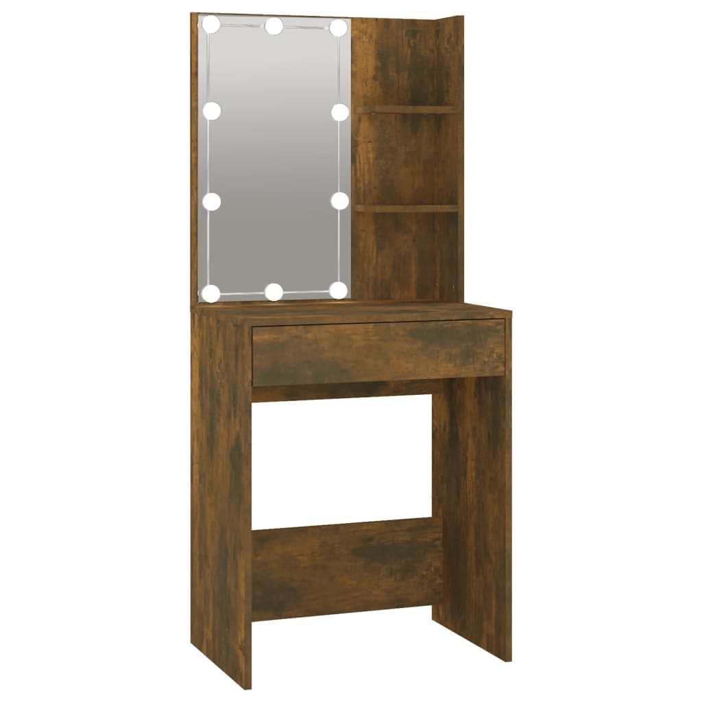 Kaptafel met kastje bewerkt hout gerookt eikenkleurig is nu te koop bij PeponiXL, paradijselijk wonen!