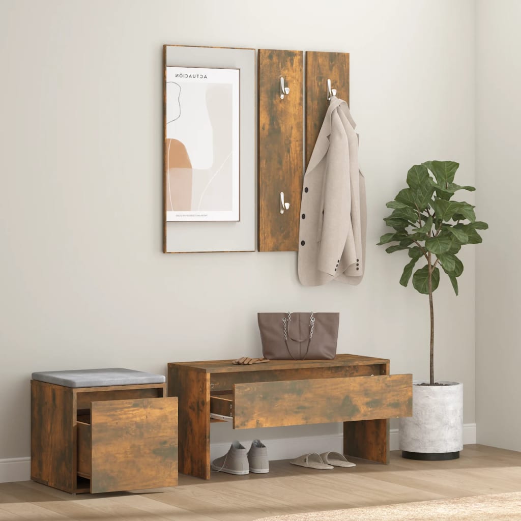 Garderobe set bewerkt hout gerookt eikenkleurig is nu te koop bij PeponiXL, paradijselijk wonen!