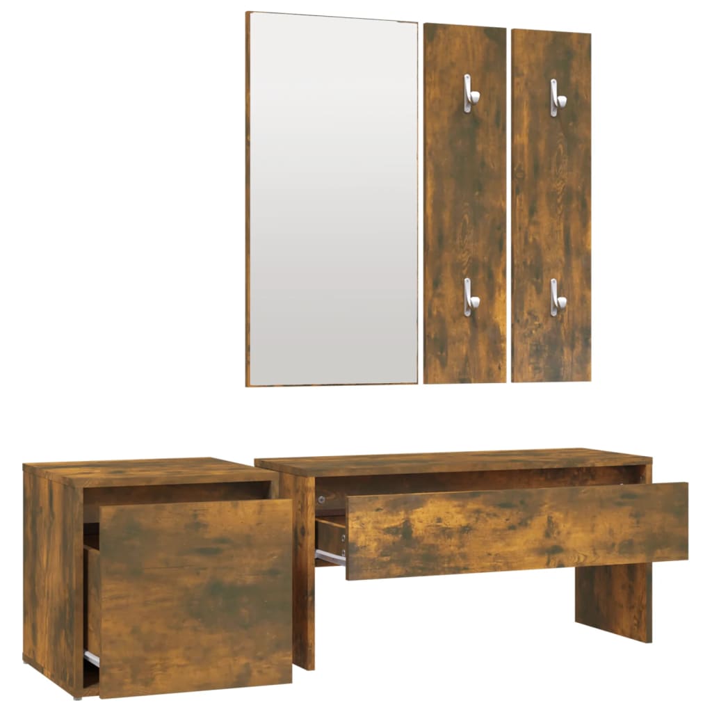 Garderobe set bewerkt hout gerookt eikenkleurig is nu te koop bij PeponiXL, paradijselijk wonen!