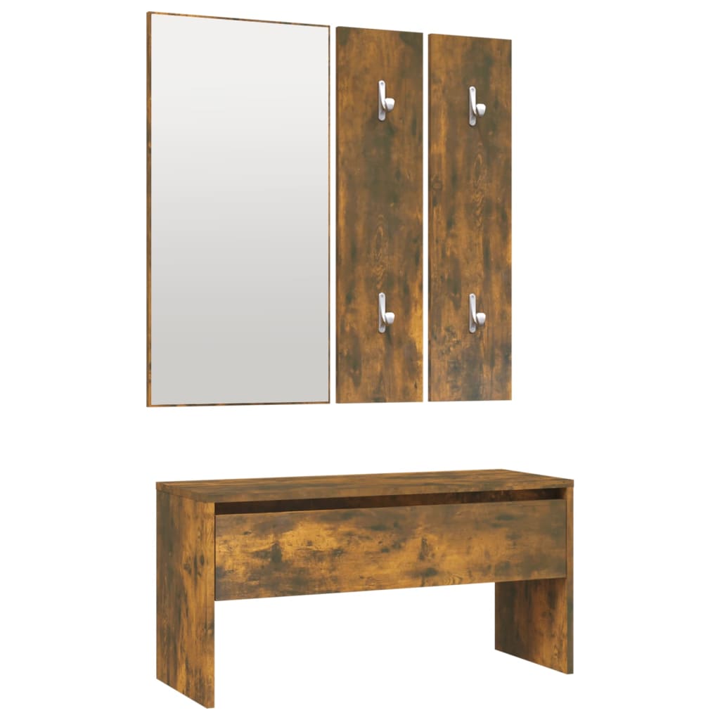 Garderobe set bewerkt hout gerookt eikenkleurig is nu te koop bij PeponiXL, paradijselijk wonen!