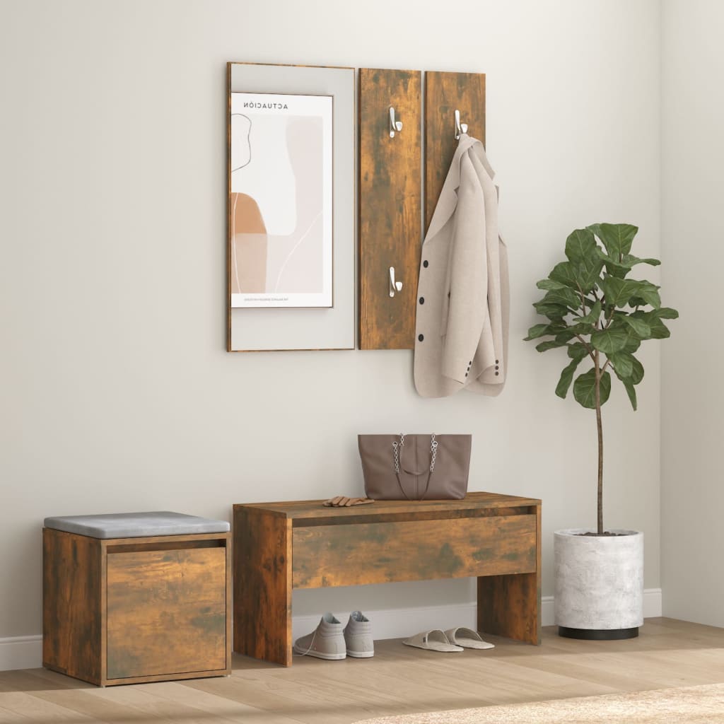 Garderobe set bewerkt hout gerookt eikenkleurig is nu te koop bij PeponiXL, paradijselijk wonen!