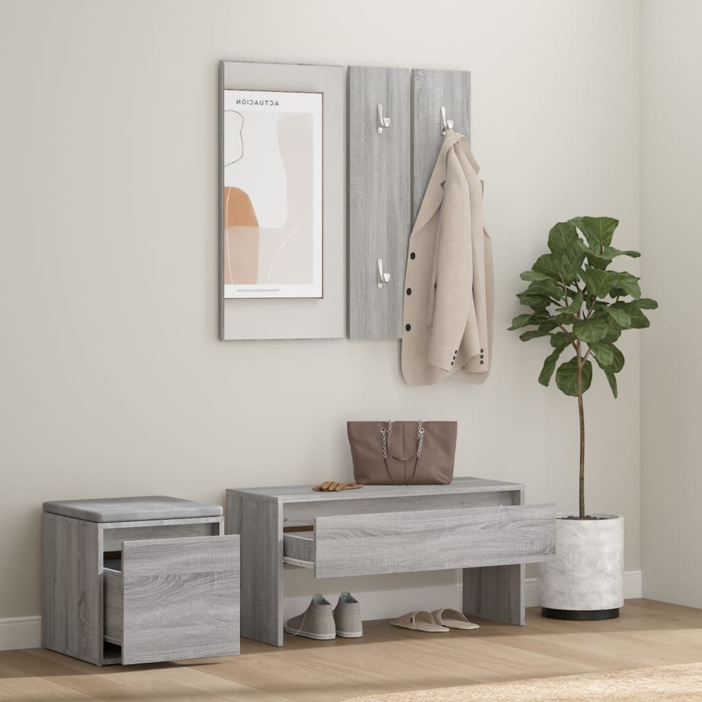 Garderobe set bewerkt hout grijs sonoma eikenkleurig is nu te koop bij PeponiXL, paradijselijk wonen!