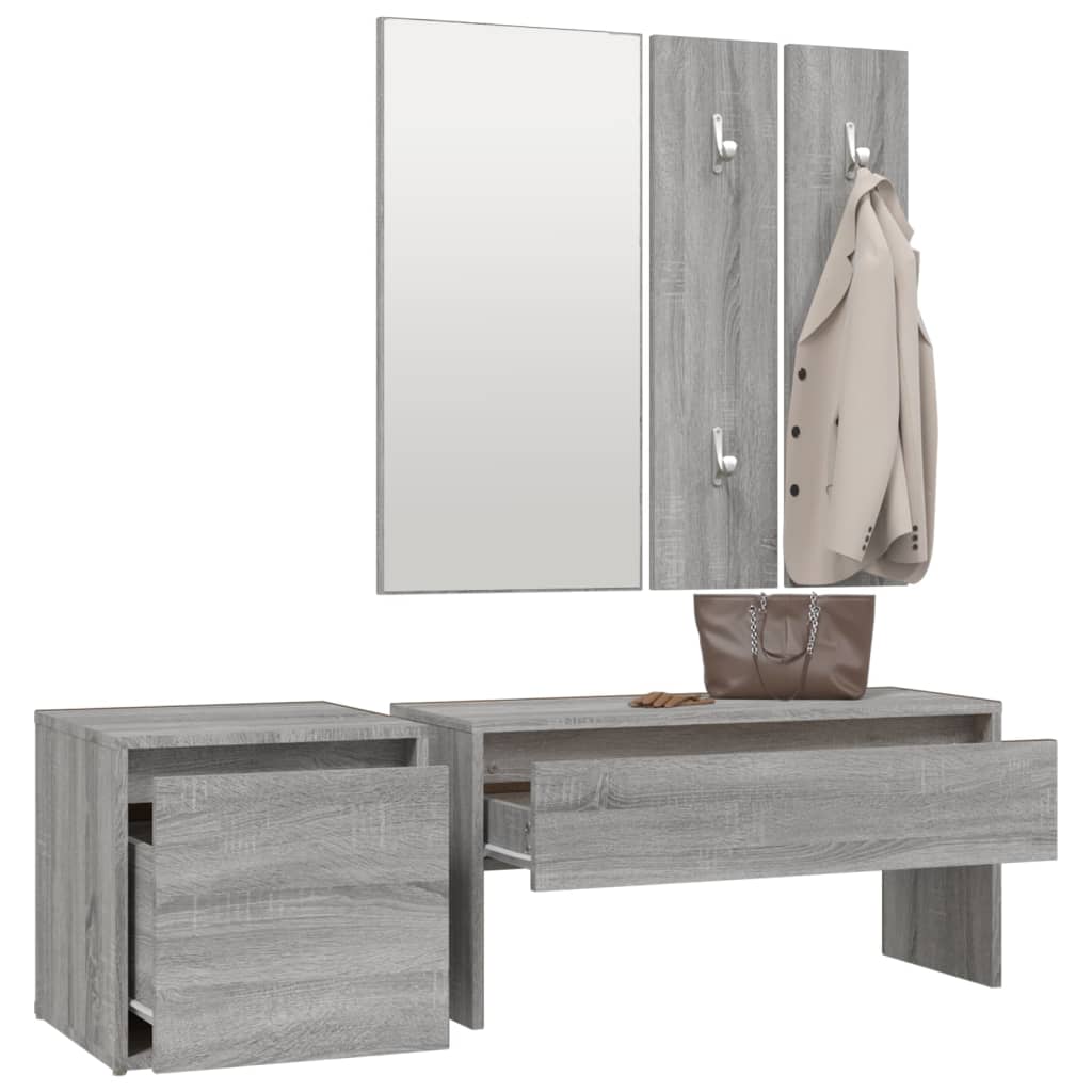 Garderobe set bewerkt hout grijs sonoma eikenkleurig is nu te koop bij PeponiXL, paradijselijk wonen!