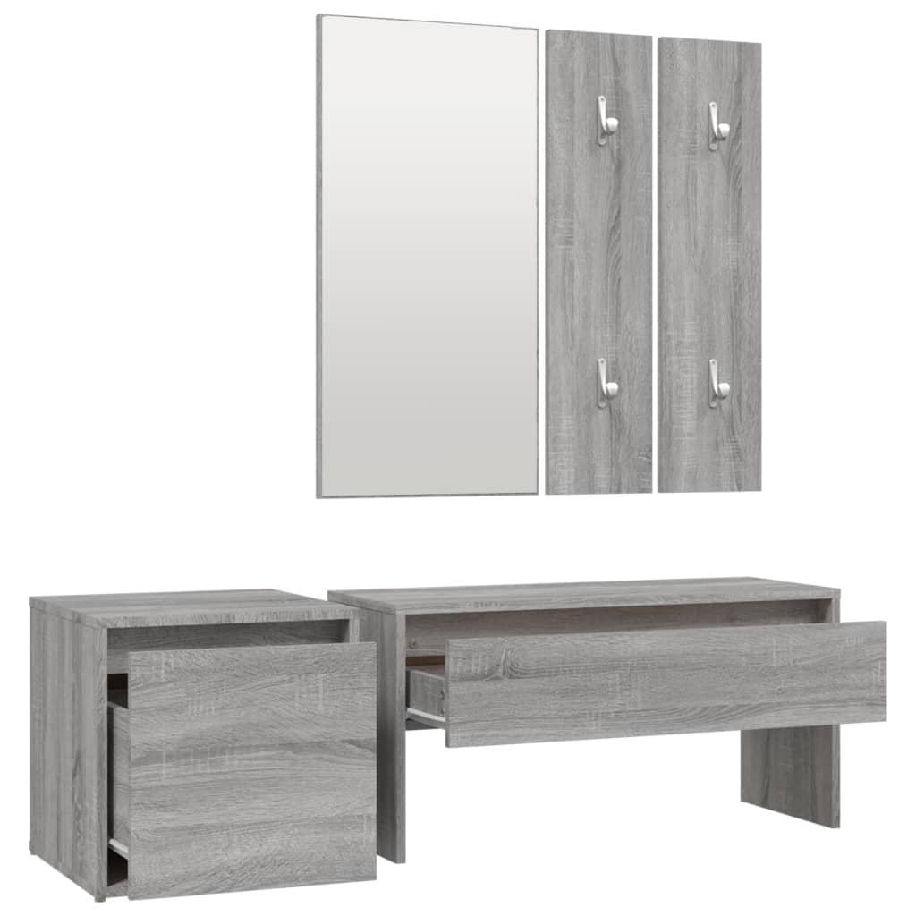 Garderobe set bewerkt hout grijs sonoma eikenkleurig is nu te koop bij PeponiXL, paradijselijk wonen!