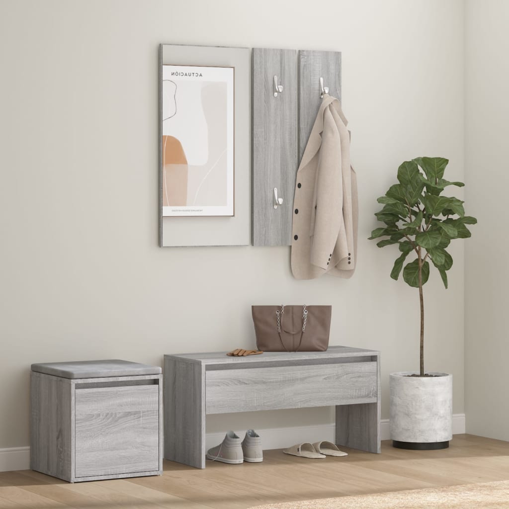Garderobe set bewerkt hout grijs sonoma eikenkleurig is nu te koop bij PeponiXL, paradijselijk wonen!
