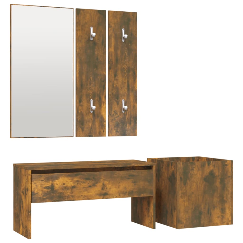 Garderobe set bewerkt hout gerookt eikenkleurig is nu te koop bij PeponiXL, paradijselijk wonen!