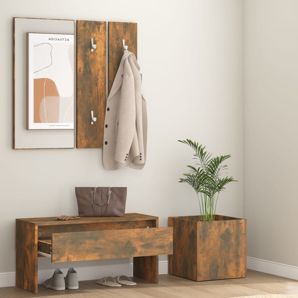 Garderobe set bewerkt hout gerookt eikenkleurig is nu te koop bij PeponiXL, paradijselijk wonen!