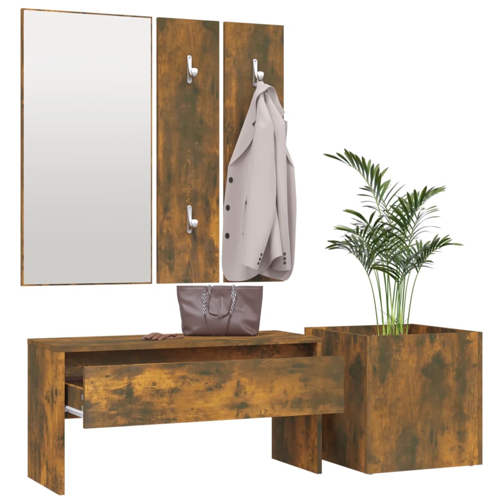 Garderobe set bewerkt hout gerookt eikenkleurig is nu te koop bij PeponiXL, paradijselijk wonen!