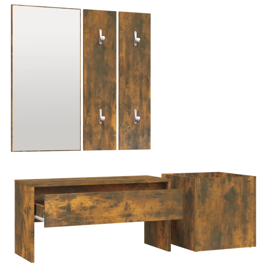 Garderobe set bewerkt hout gerookt eikenkleurig is nu te koop bij PeponiXL, paradijselijk wonen!