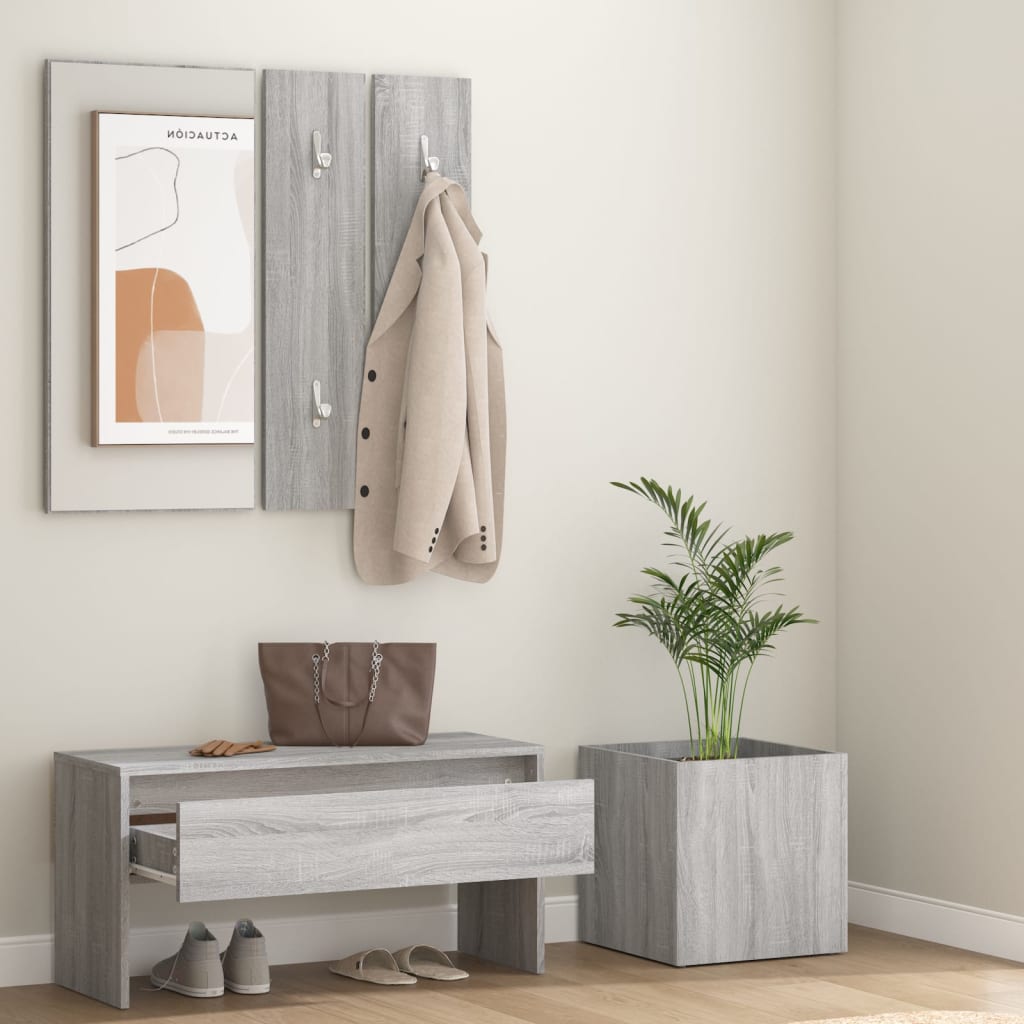 Garderobe set bewerkt hout grijs sonoma eikenkleurig is nu te koop bij PeponiXL, paradijselijk wonen!