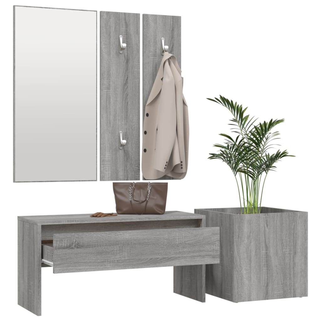 Garderobe set bewerkt hout grijs sonoma eikenkleurig is nu te koop bij PeponiXL, paradijselijk wonen!