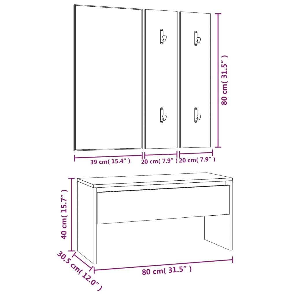 Garderobe set bewerkt hout grijs sonoma eikenkleurig is nu te koop bij PeponiXL, paradijselijk wonen!