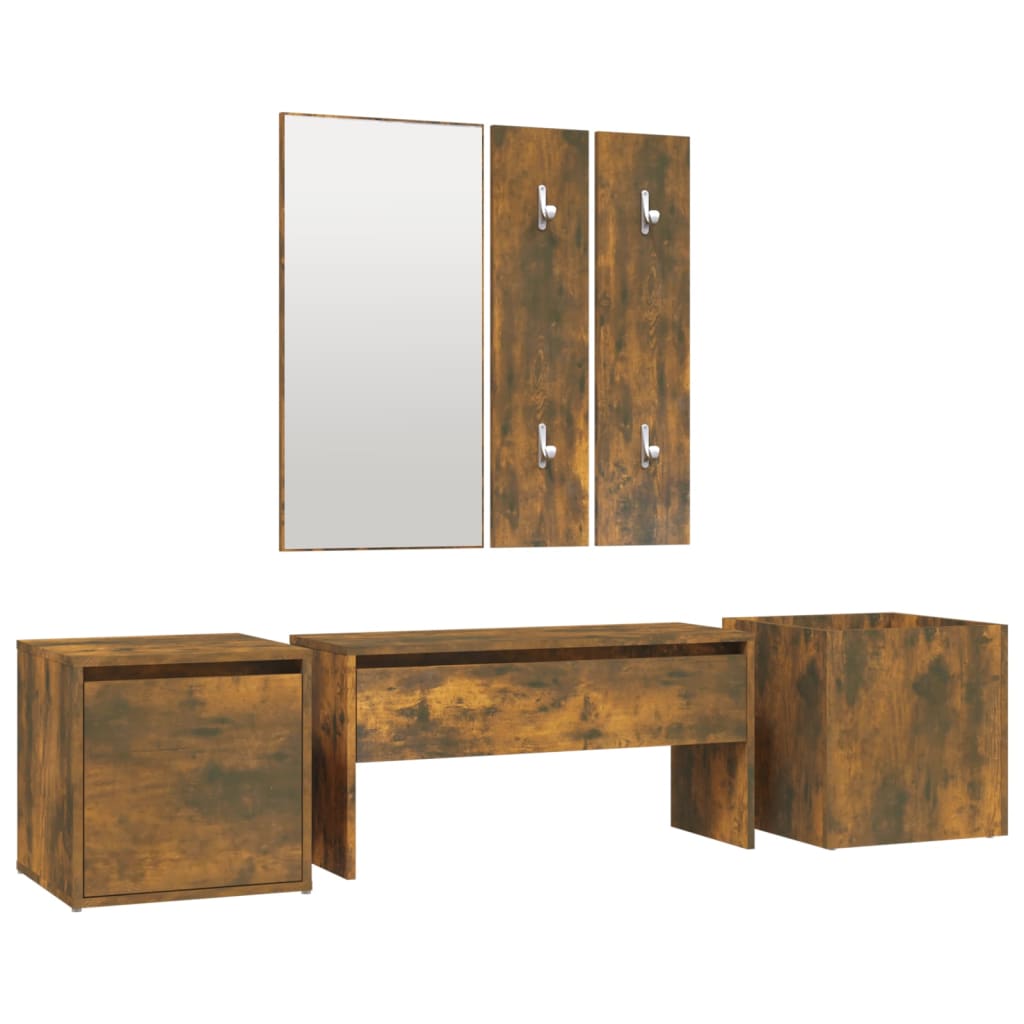 Garderobe set bewerkt hout gerookt eikenkleurig is nu te koop bij PeponiXL, paradijselijk wonen!