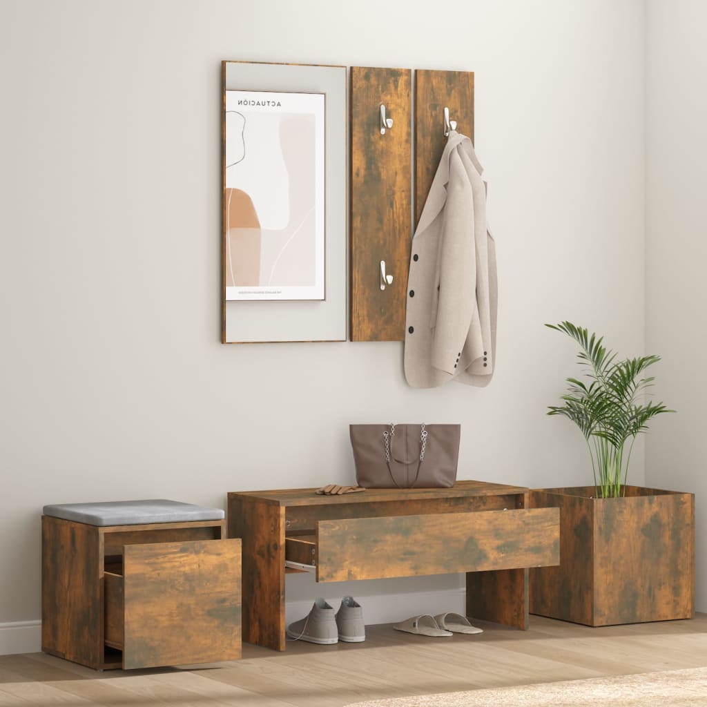 Garderobe set bewerkt hout gerookt eikenkleurig is nu te koop bij PeponiXL, paradijselijk wonen!
