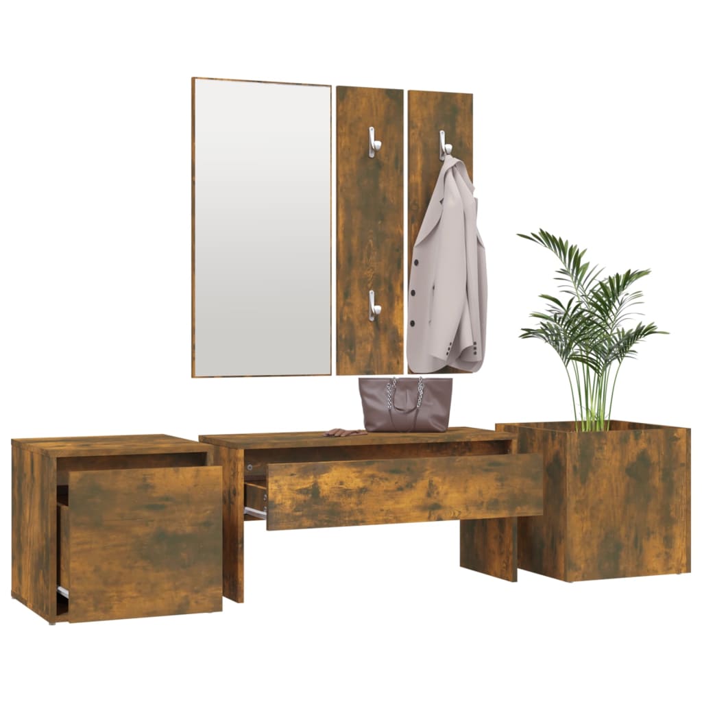 Garderobe set bewerkt hout gerookt eikenkleurig is nu te koop bij PeponiXL, paradijselijk wonen!