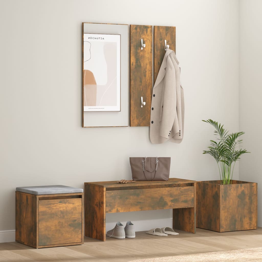 Garderobe set bewerkt hout gerookt eikenkleurig is nu te koop bij PeponiXL, paradijselijk wonen!